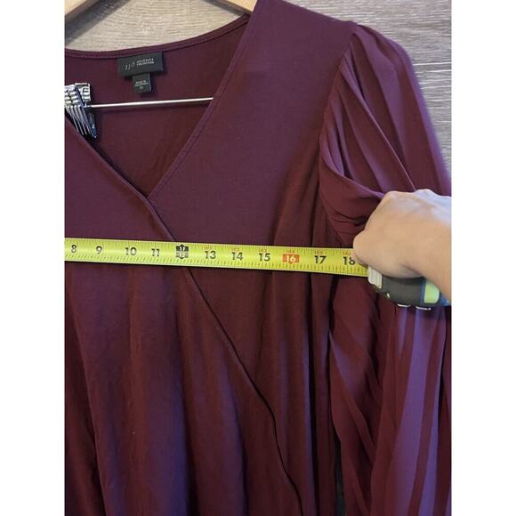 J. Jill Wearever Blouse Top XS Burgundy Fan Flare Pleated Sleeves Fall Holiday - Picture 8 of 10